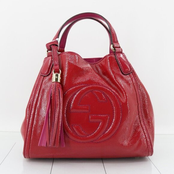 Gucci Handbags - GUCCI Soho Hand Bag Enamel 2way Wine Red